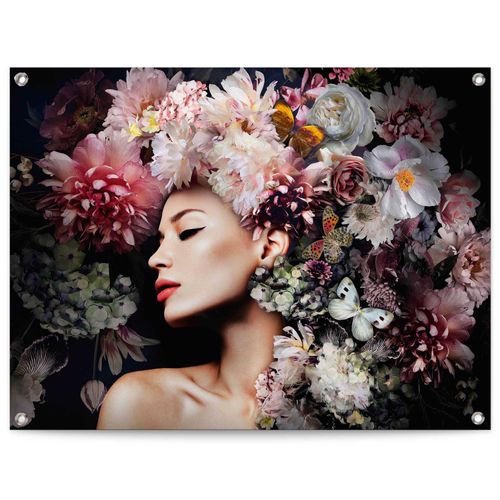 8714597638295 - Poster REINDERS Frau mit Blumenhut rosa (farbe bild(er) rosa) B80cm H60cm T01cm Leinwand Bilder Outdoor für Garten oder Balkon