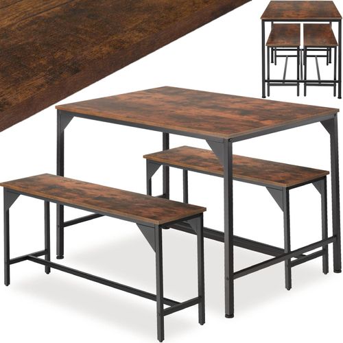 4061173206473 - Tectake a?€ Bolton robuste Sitzgarnitur - Esszimmergarnitur a?€ Tisch mit Bänken - industriell - dunkle Holzfarbe rustikale Eiche - 404340