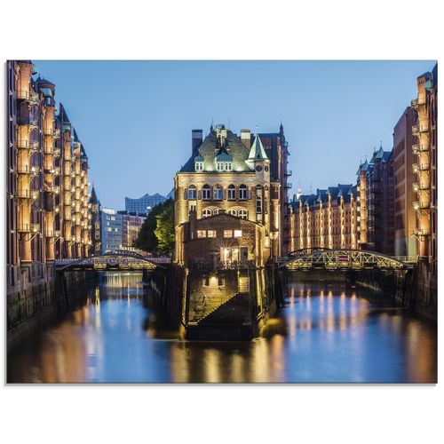 4062144360767 - Glasbild ARTLAND Hamburg Wasserschloss in Speicherstadt 2 Bilder Gr B H 60 cm x 45 cm Glasbild Gebäude Querformat 1 St beige (naturfarben) Bild Glasbild Glasbilder Bilder in verschiedenen Größen