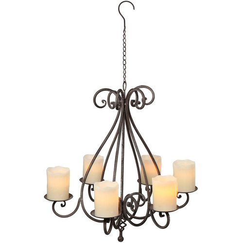 4050223953375 - Kerzenständer Kronleuchter mit 6 Tellern in Antikgrau Kerzenhalter Gr B H T 53 cm x 56 cm x 53 cm grau (antikgrau) Kerzenhalter