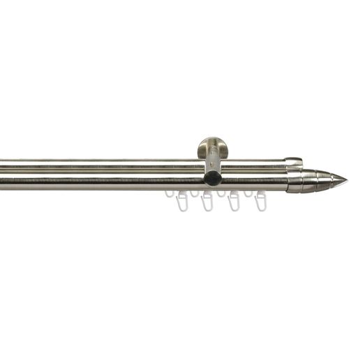 4016318316128 - Gardinenstange Menorca edelstahl-optik Gardinenstangen Gr L 160 cm Ø 20 mm 2 läufig silberfarben (edelstahlfarben) Gardinenstangen Wandmontage