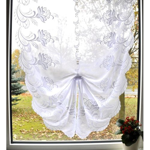 4028298287442 - Scheibengardine STICKEREIEN PLAUEN Lara Gardinen Gr 120 cm Multifunktionsband 90 cm weiß Scheibengardinen transparent Gardine veredelt mit echter Plauener Spitze Stickerei
