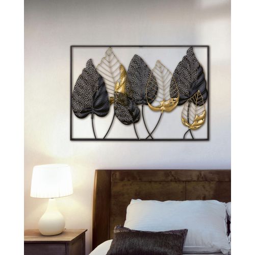 4063387679135 - Wanddekoobjekt CASABLANCA BY GILDE Wandrelief Blätter mit Rahmen Santos Wanddekoobjekte Gr B H T 95 cm x 65 cm x 6 cm schwarz Wanddekoration
