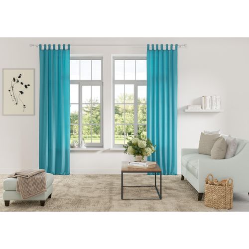 6941446628554 - Vorhang HOME AFFAIRE Parry Gardinen Gr 145 cm Schlaufen 140 cm blau (aquablau) Landhaus Gardinen Gardine 2-er Set blickdicht monochrom basic
