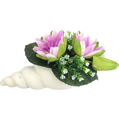 4019844823979 - Kunstblume IGEA Lotus in Muschel-Topf lila (lavender) B34cm H17cm L20cm Polyester Kunstpflanzen Künstliche Seerosen-Arrangement in Muschel - Wasserlilien mit Blüten