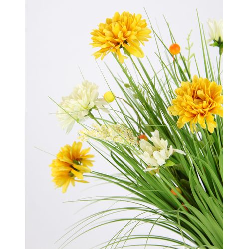 4019844786090 - Kunstgras IGEA Grasbund mit Dahlien gelb (gelb weiß) B20cm H40cm L20cm Polyester Kunstpflanzen Mit Blüten Margeriten Deko Grasbusch Kunstgras Künstliche Pflanze
