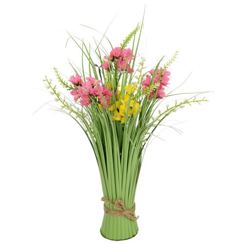 4019844816193 - Kunstgras IGEA Grasbund mit Blüten bunt (gelb rosa) B24cm H40cm L24cm Polyester Kunstpflanzen Deko Grasbusch Gräser Kunstblume Kunstpflanze Künstliche Pflanze