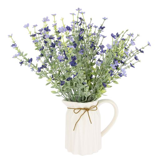 4019844774769 - Kunstblume IGEA Blütenbusch lila (violett) B35cm H43cm Polyester Kunststoff Keramik Bast Kunstpflanzen Im Keramik-Krug mit Schleife