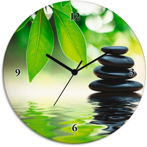4055327080989 - Wanduhr ARTLAND Zen Steinpyramide auf Wasseroberfläche Wanduhren Gr T 18 cm Quarzuhr grün Wanduhren wahlweise mit Quarz- oder Funhuhrwerk lautlos ohne Tickgeräusche