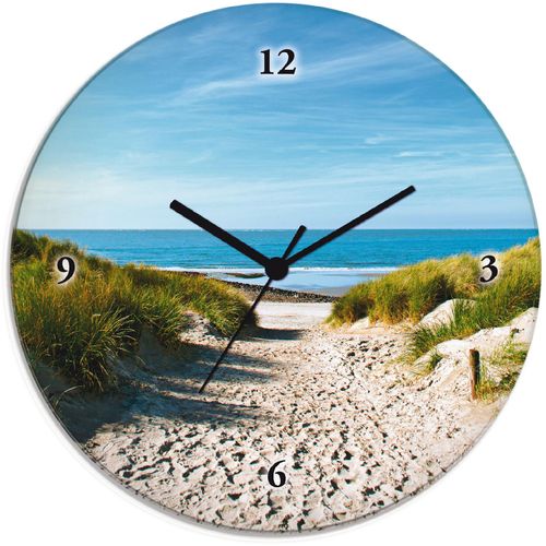 4055327066549 - Wanduhr ARTLAND Strand mit Sanddünen und Weg zur See Wanduhren Gr T 18 cm Quarzuhr beige (natur) Wanduhren wahlweise mit Quarz- oder Funhuhrwerk lautlos ohne Tickgeräusche