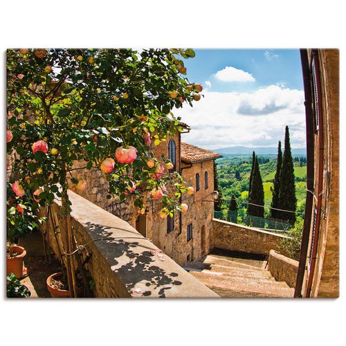 4057738315926 - Wandbild ARTLAND Rosen auf Balkon Toskanalandschaft Bilder Gr B H 80 cm x 60 cm Leinwandbild Garten Querformat 1 St grün Bild Leinwandbild Kunstdrucke Bilder als Alubild Leinwandbild Wandaufkleber oder Poster in versch Größen
