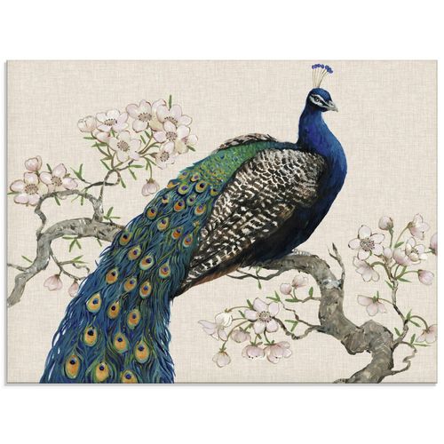 4058661322050 - Glasbild ARTLAND Pfau & Blüten I Bilder Gr B H 60 cm x 45 cm Glasbild Vögel Querformat 1 St beige (naturfarben) Bild Glasbild Glasbilder Bilder in verschiedenen Größen