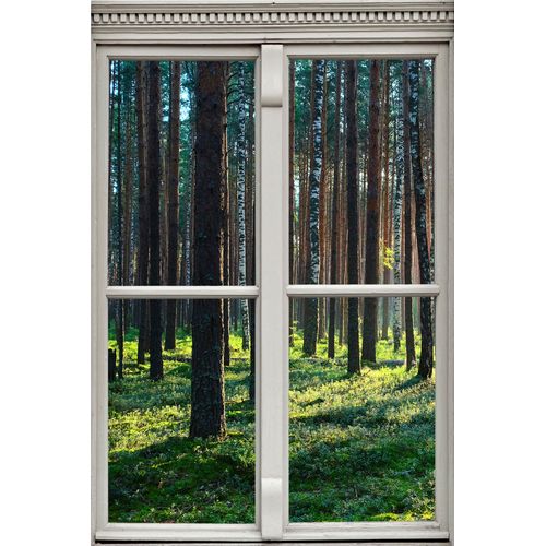 4049009357674 - Wandsticker QUEENCE Wald beige (natur) B40cm H60cm T01cm Wandtattoos Wandsticker Wandbild selbstklebend 3D Fenster
