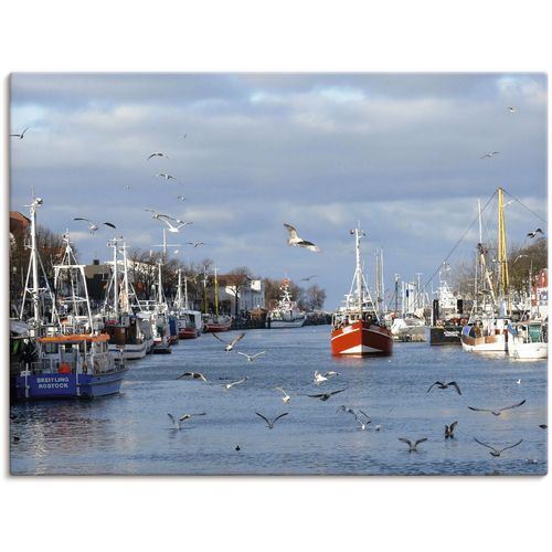 4055327608312 - Wandbild ARTLAND Alter Strom in Warnemünde Bilder Gr B H 80 cm x 60 cm Leinwandbild Boote & Schiffe 1 St blau Kunstdrucke Bilder als Leinwandbild Wandaufkleber oder Poster in versch Größen