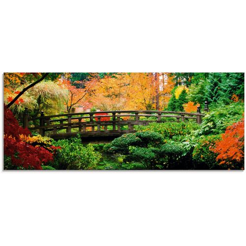 4058661450777 - Glasbild ARTLAND Eine Brücke im japanischen Garten Bilder Gr B H 125 cm x 50 cm Glasbild Brücken 1 St grün Glasbilder in verschiedenen Größen