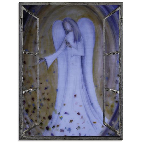 4058661149510 - Glasbild ARTLAND Fensterblick - Engel Bilder Gr B H 45 cm x 60 cm Glasbild Religion Hochformat 1 St blau Bild Glasbild Glasbilder Bilder in verschiedenen Größen