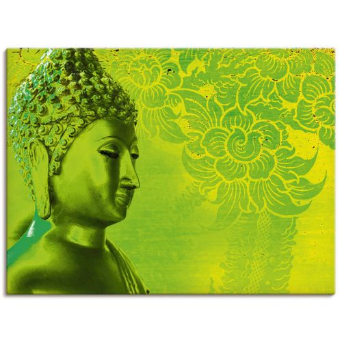4059745924740 - Wandbild ARTLAND Buddha Goldstatue Bilder Gr B H 80 cm x 60 cm Leinwandbild Religion Querformat 1 St grün Bild Poster Bilder als Alubild Leinwandbild Wandaufkleber oder in versch Größen