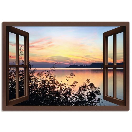 4055327351683 - Wandbild ARTLAND Fensterblick - Abendrot im Schilf Bilder Gr B H 100 cm x 70 cm Leinwandbild Fensterblick Querformat 1 St braun Bild Poster Bilder als Leinwandbild Wandaufkleber oder in versch Größen