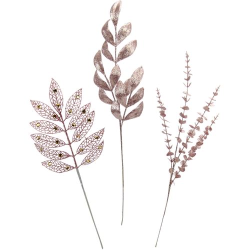 4019844760397 - Winterliche Kunstpflanze Kunstzweig Dekozweig aus Kunststoff Skelettblatt Blattzweig und Eukalyptus IGEA Höhe 70 cm mit Glitzer und Dekosteinen 3er Set Weihnachtsdeko rosa