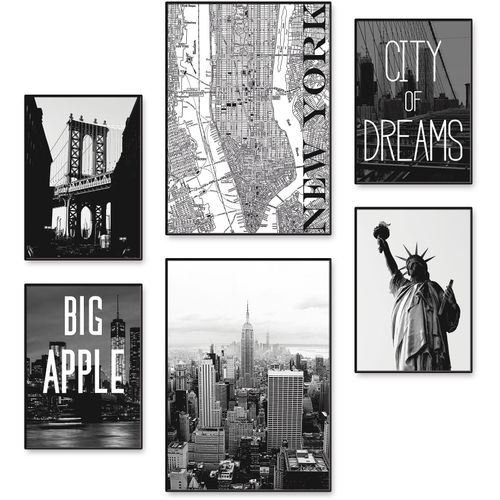 4062144539866 - Poster ARTLAND Wahrzeichen von New York Bilder Gr B H 42 cm x 297 cm Poster Amerika Hochformat 6 St schwarz Poster Bilder Poster Wandbild Bild Wandposter