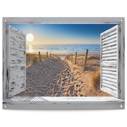 8714597643336 - Poster REINDERS Dünenpfad durch das Fenster beige (farbe bild(er) beige) B80cm H60cm T01cm Leinwand Bilder Outdoor für Garten oder Balkon