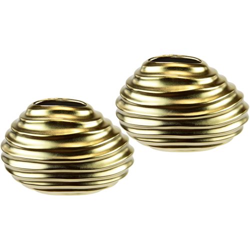 4019844795566 - Dekovase IGEA Keramik-Vase Vasen Gr B H 16 cm x 12 cm goldfarben Weitere Weihnachtsdeko 2er Set Kleine Vase Weiß Modern Keramik Tisch Küche Büro Pampasgras