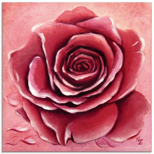4059745586689 - Glasbild ARTLAND Rote Rose handgemalt Bilder Gr B H 50 cm x 50 cm Glasbild Blumen quadratisch 1 St rot Bild Glasbild Glasbilder Bilder in verschiedenen Größen