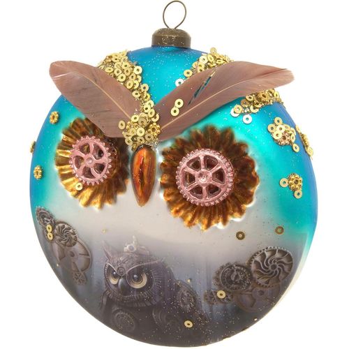 0024762243123 - Christbaumschmuck KREBS GLAS LAUSCHA Steampunk Eulen-Taler bunt (mehrfarbig) B12cm H13cm T14cm Glas Weihnachtsbaumschmuck Christbaumschmuck aus Glas mundgeblasen handgefertigt Tierfigur