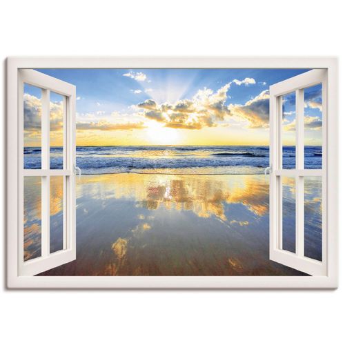 4055327351744 - Wandbild ARTLAND Fensterblick Sonnenaufgang Ozean Bilder Gr B H 100 cm x 70 cm Leinwandbild Fensterblick Querformat 1 St weiß Bild Poster Bilder als Leinwandbild Wandaufkleber oder in versch Größen