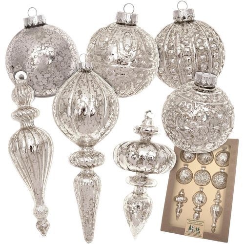 0024762243284 - Christbaumschmuck KREBS GLAS LAUSCHA Antikes Mercury Glas Sortiment silber B30cm H9cm T44cm Glas Weihnachtsbaumschmuck Christbaumschmuck aus Glas mundgeblasen handgefertigt