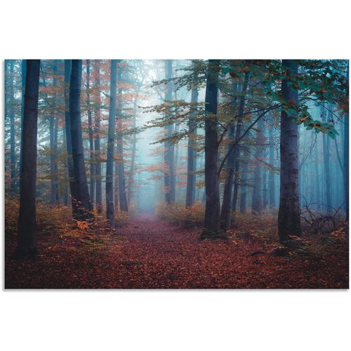 4062144666579 - Wandbild ARTLAND Wald im Nebel Bilder Gr B H 120 cm x 80 cm Alu-Dibond-Druck Waldbilder Querformat 1 St rot Kunstdrucke als Alubild Leinwandbild Wandaufkleber oder Poster in versch Größen