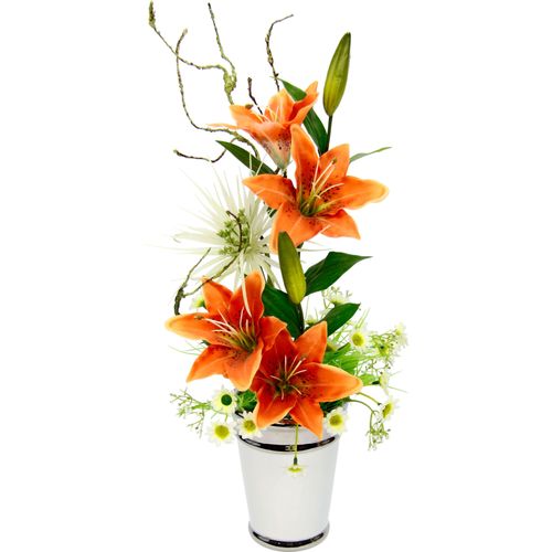 4019844693060 - Kunstpflanze IGEA Arrangement Lilien in Topf Kunstpflanzen Gr B H 25 cm x 53 cm 1 St orange Kunstpflanze Künstliche Zimmerpflanzen Kunstpflanzen