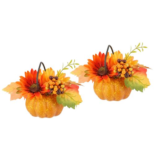 4019844823955 - Kunstblume IGEA Dahlien-Gesteck im Kürbis gelb (gelb orange) B16cm H12cm L16cm Polyester Kunstpflanzen Mit Beeren Blume Dekoblume Gesteck Herbstblume Herbstdeko Mittelstück