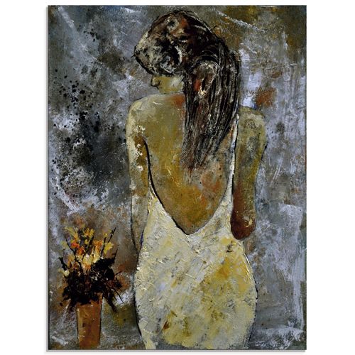 4059745558204 - Glasbild ARTLAND Junge Frau Bilder Gr B H 45 cm x 60 cm Glasbild Frau Hochformat 1 St grau Bild Glasbild Glasbilder Bilder in verschiedenen Größen