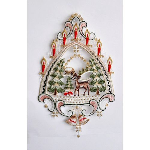 4028298295461 - Fensterbild STICKEREIEN PLAUEN Reh im Wald Fensterbilder Gr B L 20 cm x 32 cm bunt Fensterdekoration Dekohänger