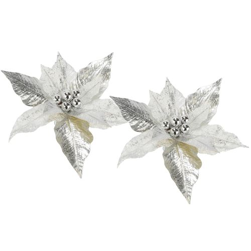 4019844816759 - Dekohänger IGEA Poinsettia auf Clip silber B28cm H14cm Polyester Dekohänger 2er Set 28cm Weihnachts-Christstern künstlich Weihnachtsblume gold