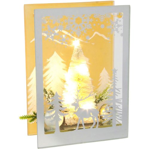 4019844771287 - Dekoobjekt IGEA Aus Glas Dekofiguren Gr B H 14 cm x 20 cm weiß Deko-Objekte Mit LED Licht und mini Tannenbaum 3D Bild Dekoration