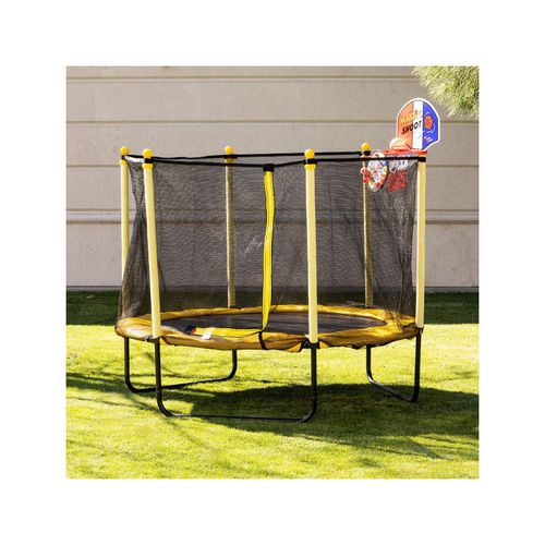 3800931064792 - Kindertrampolin Sporty 140cm Basketballkorb Leiter Federabdeckung gelb