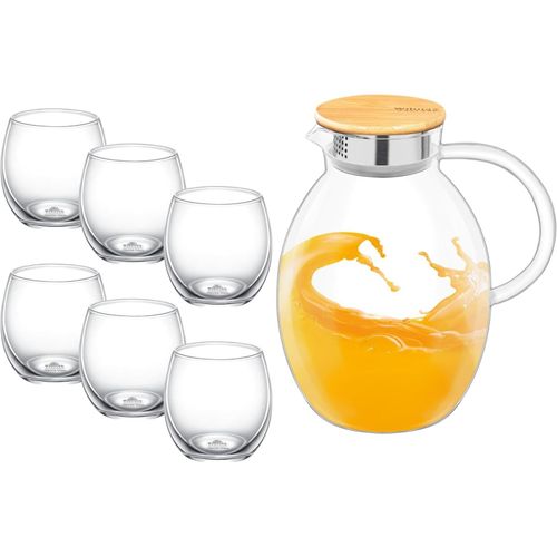 8682455438236 - Wilmax Glaskrug 24L mit 6 Gläsern (530 ml) - Spülmaschinenfest Transparent