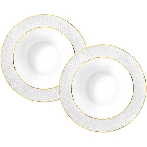 8682455438205 - Tiefer Teller mit Goldmuster – 2er-Set – Ø 225 cm – Weißer Porzellanteller 450 ml