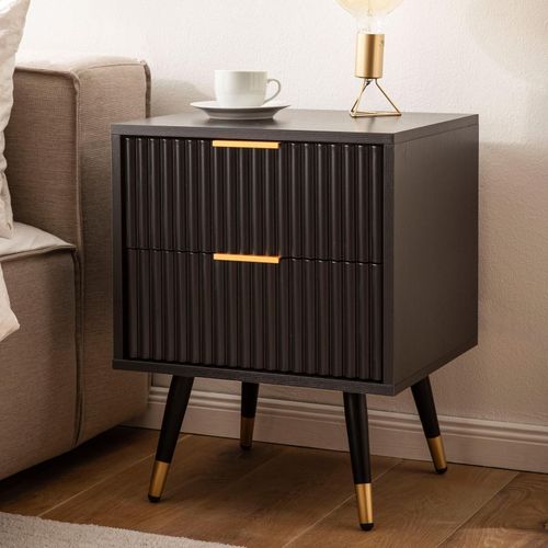 4251757723797 - Nachtkonsole Schwarz mit Eiche-Dekor 435x39x56 cm Nachttisch Modern Nachtkommode Boxspringbett mit Schubladen Nachtkästchen mit Stauraum 4251757723797 - Nachtkonsole Schwarz mit Eiche-Dekor 435x39x56 cm Nachttisch Modern Nachtkommode Boxspringbett mit Schubladen Nachtkästchen mit Stauraum