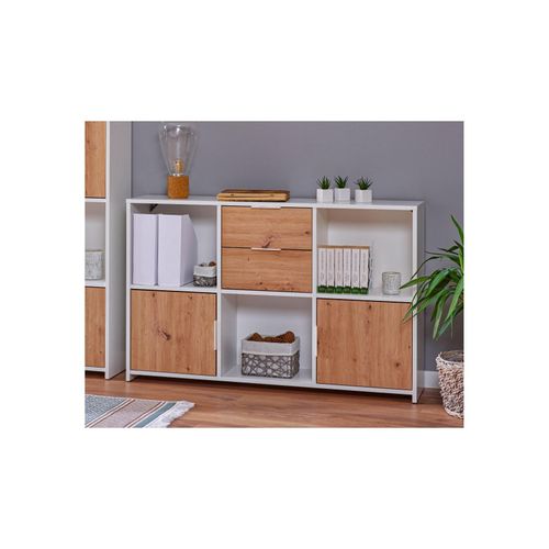 4010340406000 - Kommode mit 2 Türen und 2 Schubladen in weiss und Eiche Artisan Nachbildung 4010340406000 - Kommode mit 2 Türen und 2 Schubladen in weiss und Eiche Artisan Nachbildung