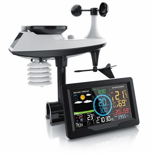 4062861813416 - Funkwetterstation mit 5 in 1 Außensensor - LED Farbdisplay - DCF - Thermometer Hygrometer Barometer - Windgeschwindigkeit - Regenmenge