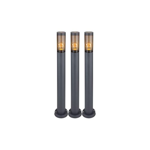 9007371470792 - - Standleuchte Außenbeleuchtung Sockelleuchte rauch anthrazit Außen Garten Stehlampe Edelstahl Kunststoff 1x E27 DxH 76x80 cm 3er Set