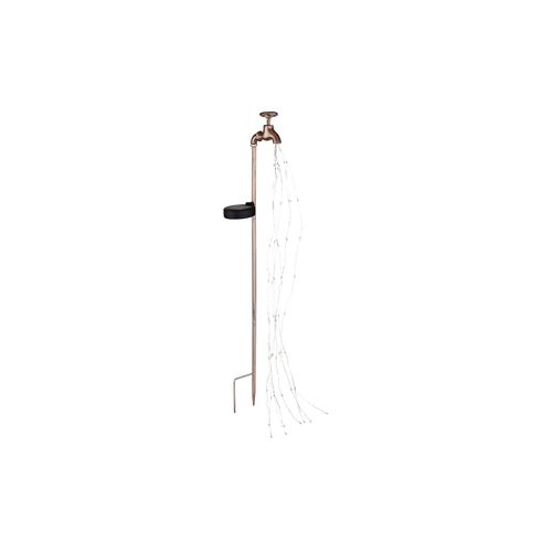 4059157355484 - Solar Wasserhahn Deko Garten Wasserhahn mit Licht Außen Solar Gartenstecker für Außen Feuereffekt Metall gold 60x led warmweiß LxBxH 11x6x80 cm