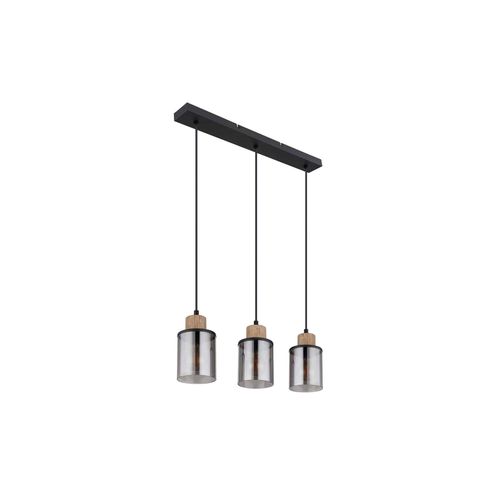 9007371460878 - - Pendellampe Esstischleuchte Hängelampe Wohnzimmer 3 flammig Metall schwarz Holz braun Glas rauch 3x E27 LxH 55x 120 cm 9007371460878 - - Pendellampe Esstischleuchte Hängelampe Wohnzimmer 3 flammig Metall schwarz Holz braun Glas rauch 3x E27 LxH 55x 120 cm