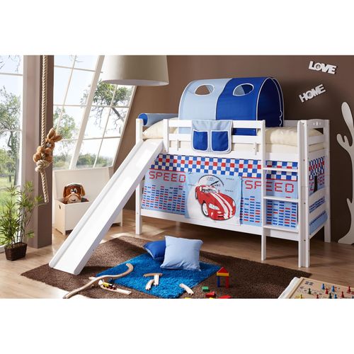 4250393894861 - TiCAA Etagenbett mit Rutsche Lupo Buche massiv Weiß Motiv