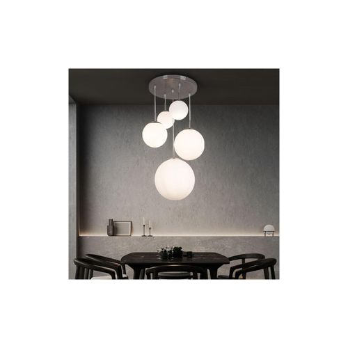 9007371531172 - Lighting - Hängeleuchte Glaskugeln Esstischleuchte hängend Modern Kugelleuchte Hängelampe Glas 5 Flammig Metall nickel-matt 5x E27 BxH