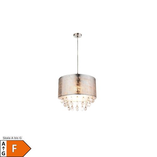 9007371568505 - LED Pendellampe Textil silber Kristalle H 140 cm 9007371568505 - LED Pendellampe Textil silber Kristalle H 140 cm