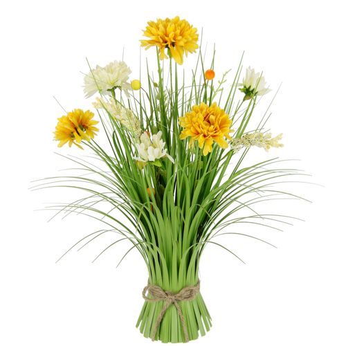 4019844786090 - Kunstgras IGEA Grasbund mit Dahlien gelb (gelb weiß) B20cm H40cm L20cm Polyester Kunstpflanzen Mit Blüten Margeriten Deko Grasbusch Kunstgras Künstliche Pflanze
